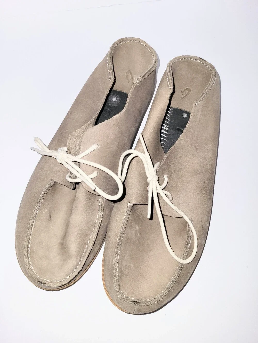 OluKai Holokai Men's Taupe Leather Convertible Boat Shoe Slip On Lace Up Size 11